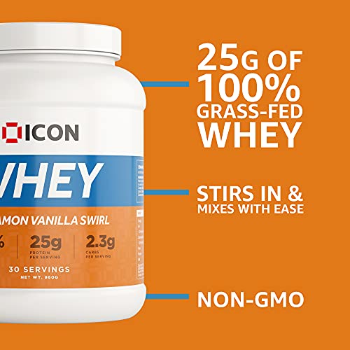 Whey Protein Powder Grass Fed Pure Low Carb Protein Shake - Hormone Free Non-GMO | 30 Servings (960g) - Cinnamon Vanilla Swirl - Sports Nutrition at MySupplementShop by ICON Nutrition