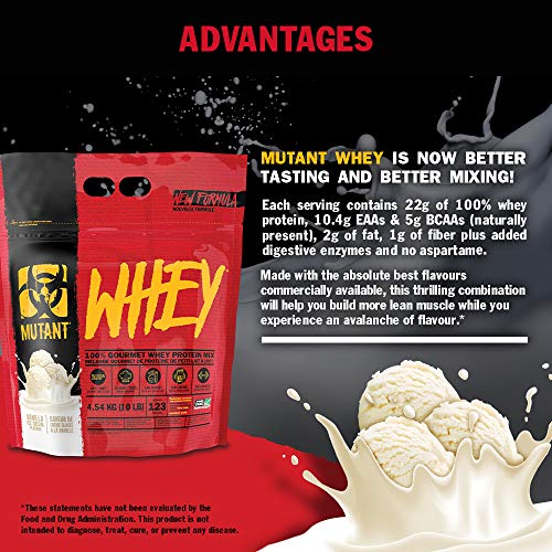 Mutant Whey - 100% Whey Protein Powder Gourmet Taste 22g of Protein 10.4 g EAAs 5 g BCAAs Fast Absorbing Easy Digesting- 4.54 kg - Cookies and Cream - Sports Nutrition at MySupplementShop by Mutant