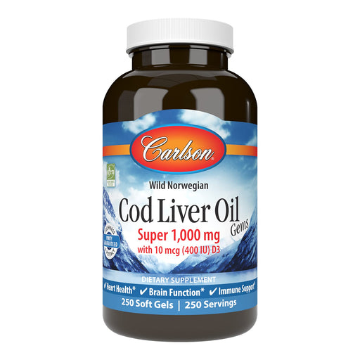 Carlson Labs Wild Norwegian Cod Liver Oil Gems, 1000mg - 250 softgels - Omegas, EFAs, CLA, Oils at MySupplementShop by Carlson Labs