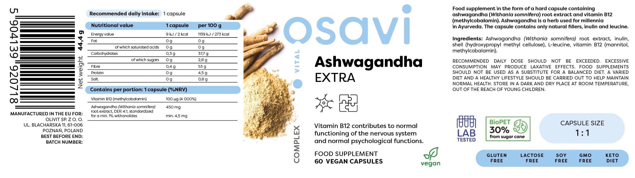 Osavi Ashwagandha Extra, 450mg - 60 vegan caps - Combination Multivitamins & Minerals at MySupplementShop by Osavi