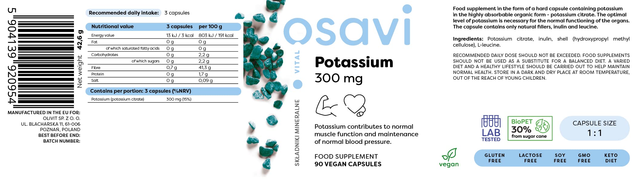 Osavi Potassium, 300mg - 90 vegan caps - Potassium at MySupplementShop by Osavi