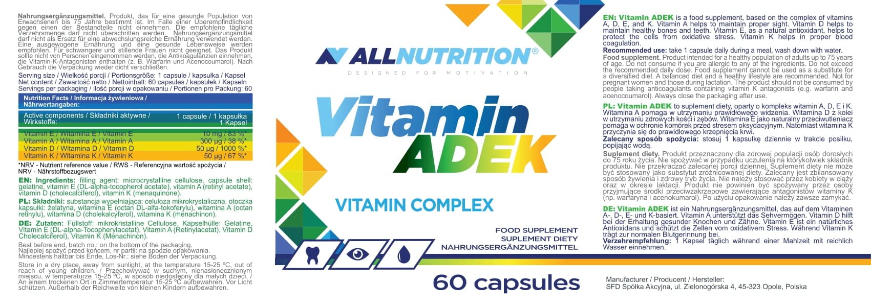 Allnutrition Vitamin ADEK - 60 caps - Vitamins & Minerals at MySupplementShop by Allnutrition