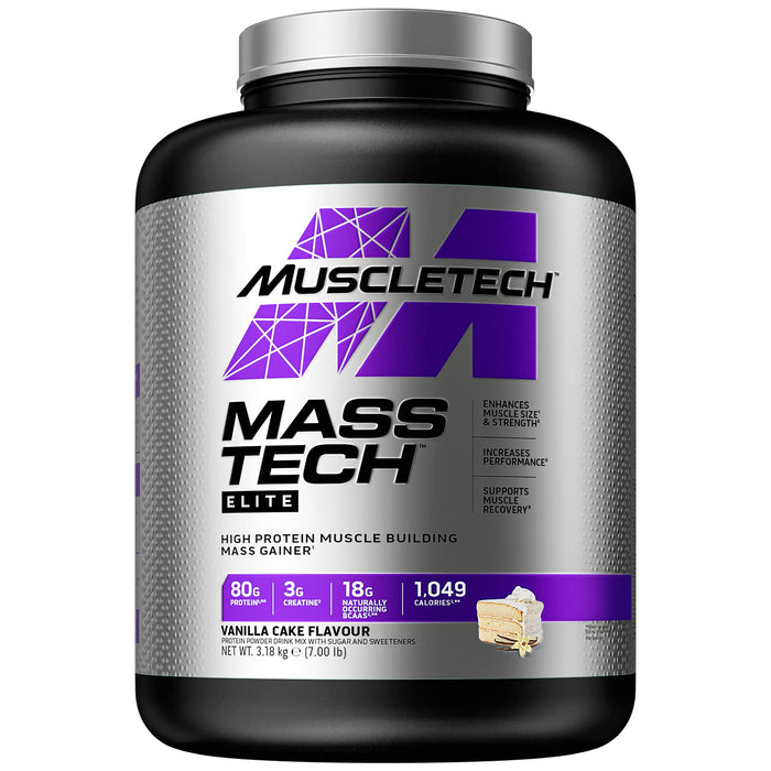 MuscleTech Mass-Tech Elite Vanilla Cake Flavour Mass Gainer 3180g - Weight Gainers & Carbs at MySupplementShop by Muscletech