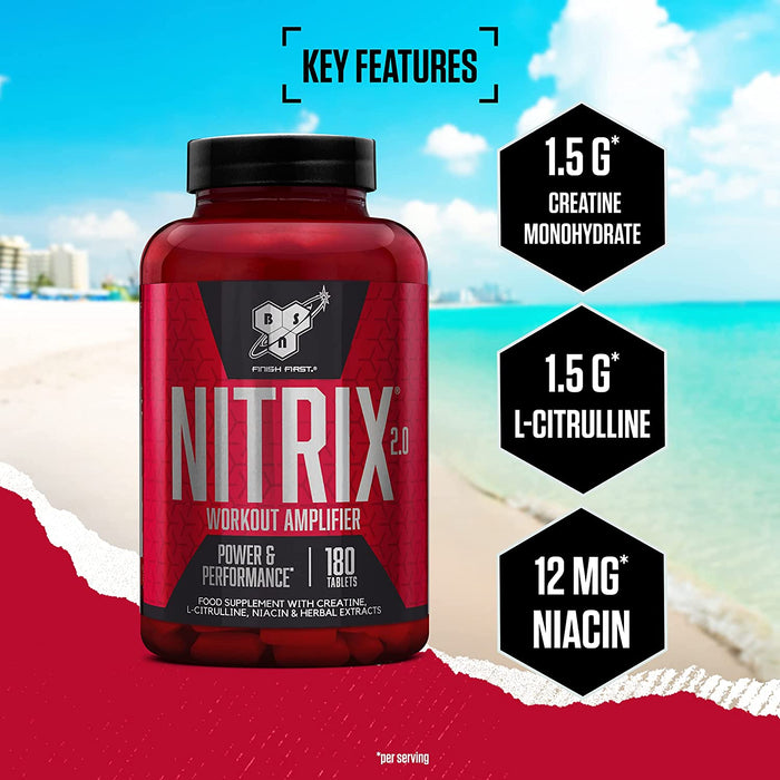 BSN Nitrix 2.0 180 Tablets 60 Servings - Nitric Oxide Boosters at MySupplementShop by BSN