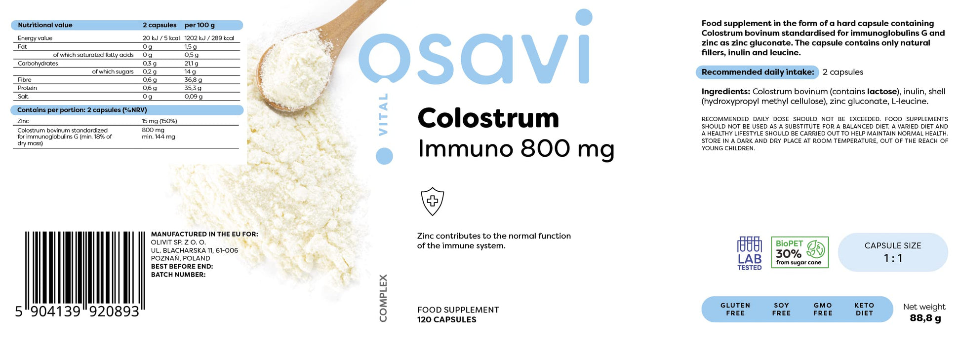 Osavi Colostrum Immuno, 800mg - 120 caps - Combination Multivitamins & Minerals at MySupplementShop by Osavi