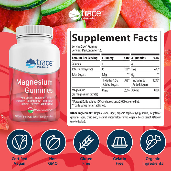 Trace Minerals Magnesium Gummies, Watermelon - 120 gummies - Vitamins & Minerals at MySupplementShop by Trace Minerals