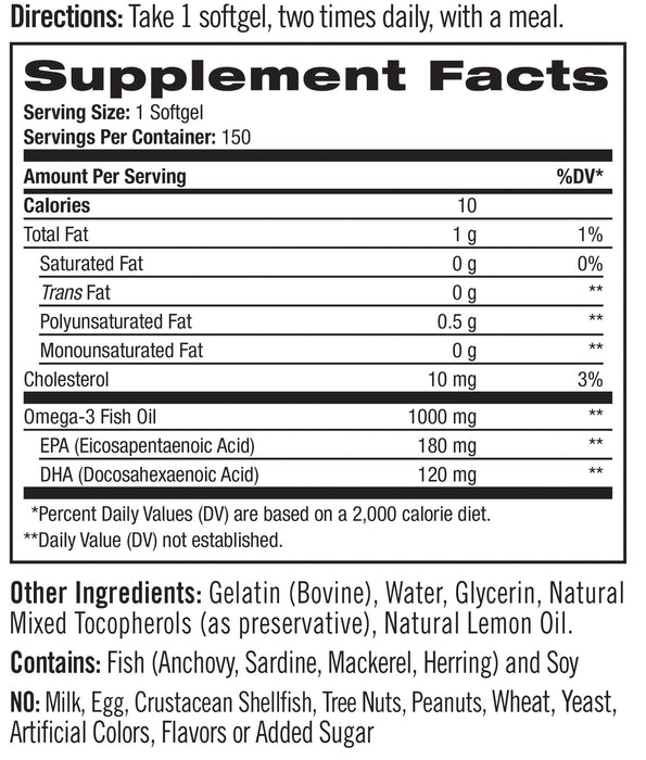 Natrol Omega-3 Fish Oil, 1000mg - 150 softgels - Omegas, EFAs, CLA, Oils at MySupplementShop by Natrol