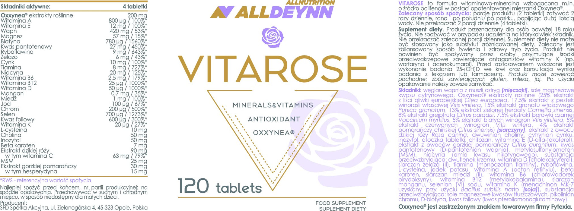 Allnutrition AllDeynn Vitarose  120 tablets - Vitamins, Minerals & Supplements at MySupplementShop by Allnutrition