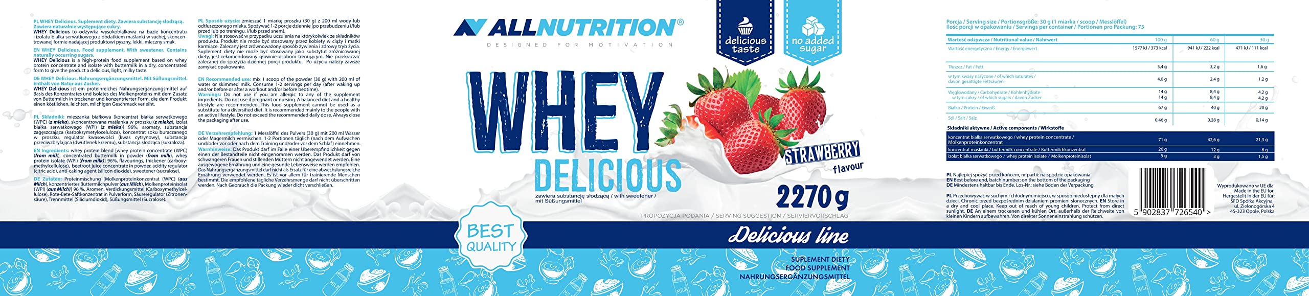 Allnutrition Whey Delicious, Strawberry - 2270 grams - Protein at MySupplementShop by Allnutrition