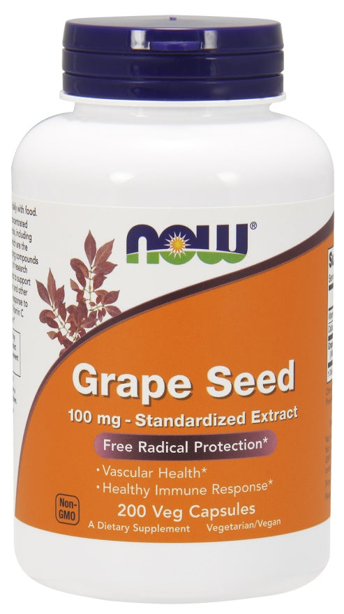 NOW Foods Grape Seed Standardized Extract, 100mg - 200 vcaps - Health and Wellbeing at MySupplementShop by NOW Foods