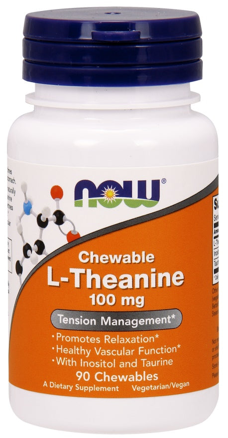 NOW Foods L-Theanine with Inositol and Taurine, 100mg - 90 chewables - Health and Wellbeing at MySupplementShop by NOW Foods