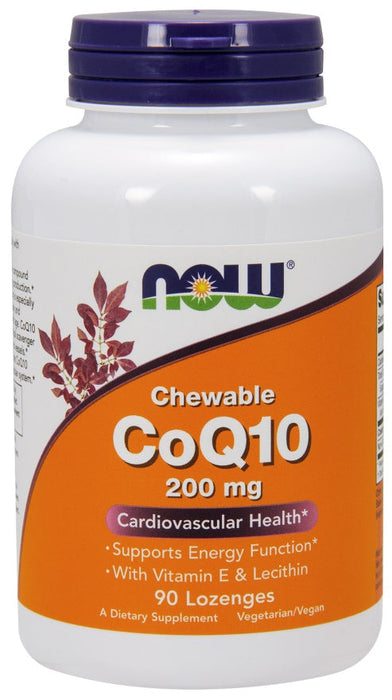 NOW Foods CoQ10 with Lecithin & Vitamin E, 200mg (Chewable) - 90 lozenges - Health and Wellbeing at MySupplementShop by NOW Foods