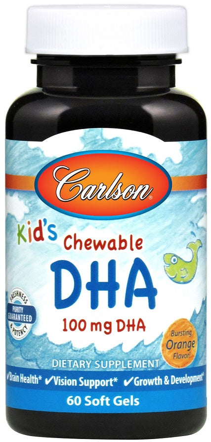 Carlson Labs Kid's Chewable DHA, 100mg Orange - 60 softgels - Health and Wellbeing at MySupplementShop by Carlson Labs