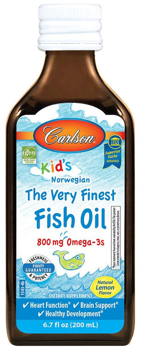 Carlson Labs Kid's The Very Finest Fish Oil, 800mg Natural Lemon - 200 ml. - Health and Wellbeing at MySupplementShop by Carlson Labs