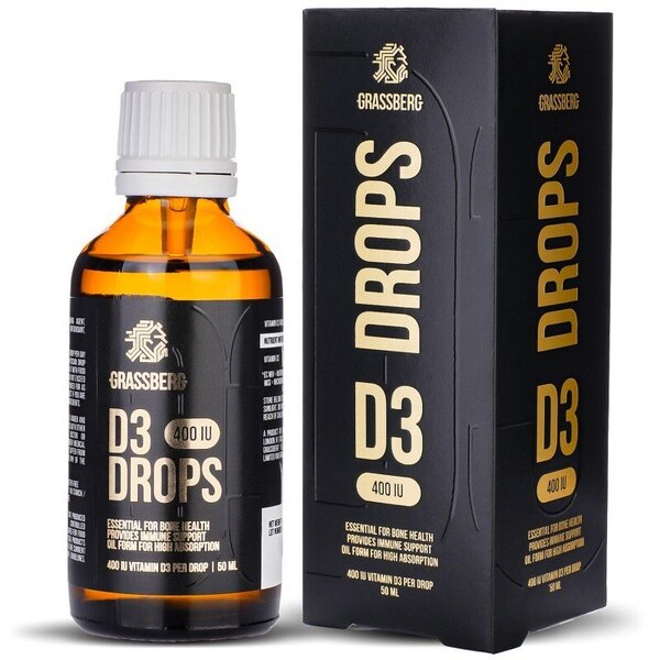 Grassberg Vitamin D3 Drops, 400IU - 50 ml. - Sports Supplements at MySupplementShop by Grassberg