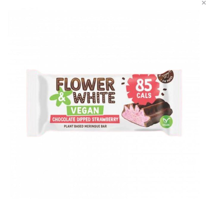 Flower&White Vegan Chocolate Dipped Bar 12x20g - Chocolate Dipped Strawberry - Nutrition Bars at MySupplementShop by Flower & White